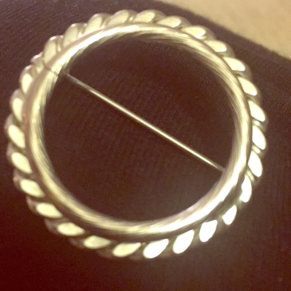 5/$25  Chrome circle pin. Two inch vintage brooch